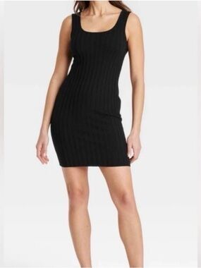 A New Day Women’s Black -Rib Knit Sleeves Tank Dress